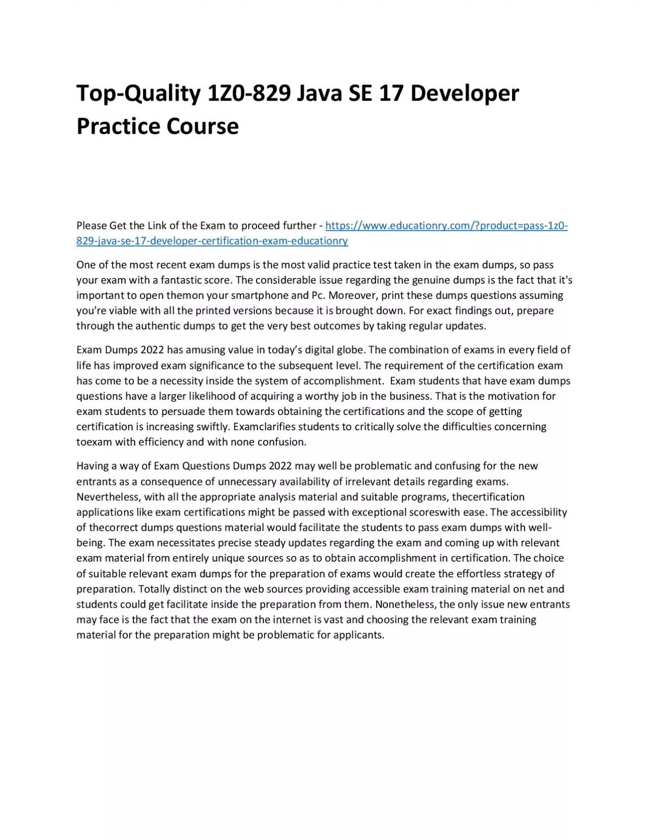 PDF-Top-Quality 1Z0-829 Java SE 17 Developer Practice Course