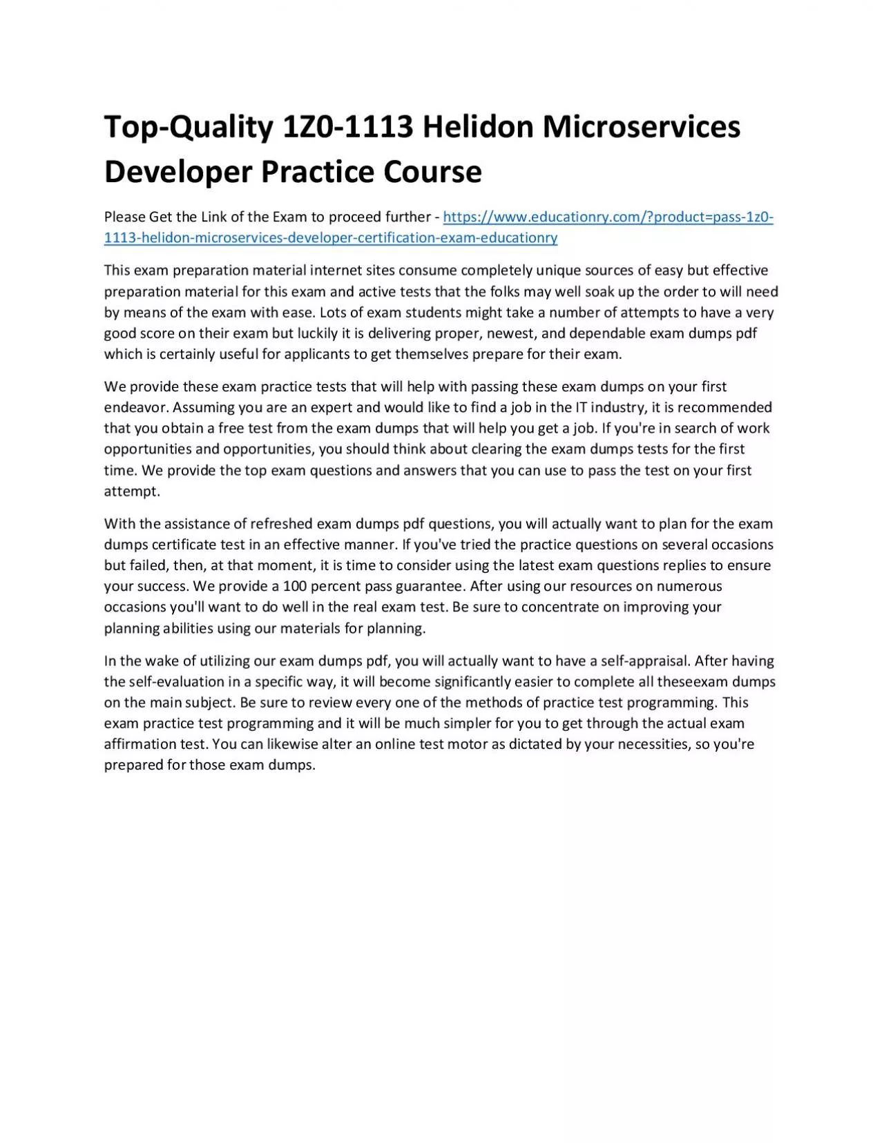 PDF-Top-Quality 1Z0-1113 Helidon Microservices Developer Practice Course