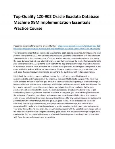 Top-Quality 1Z0-902 Oracle Exadata Database Machine X9M Implementation Essentials Practice Course