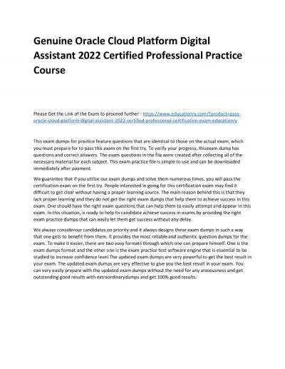 Oracle Cloud Platform Digital Assistant 2022 Certified Professional