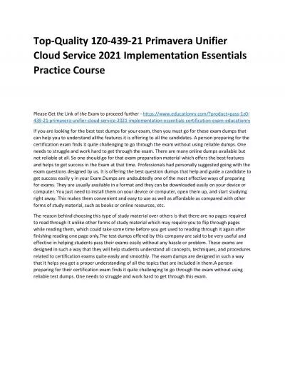 Top-Quality 1Z0-439-21 Primavera Unifier Cloud Service 2021 Implementation Essentials