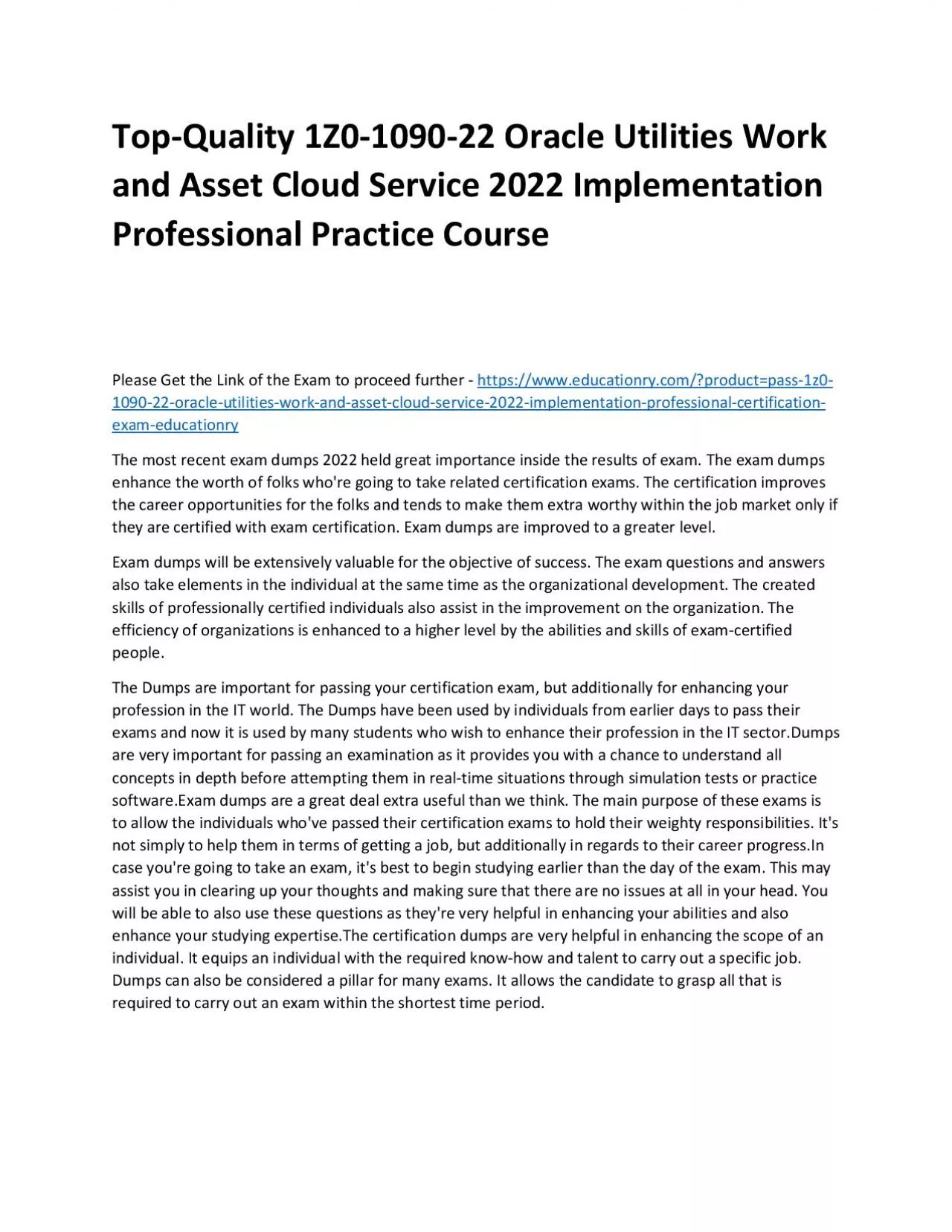 PDF-Top-Quality 1Z0-1090-22 Oracle Utilities Work and Asset Cloud Service 2022 Implementation