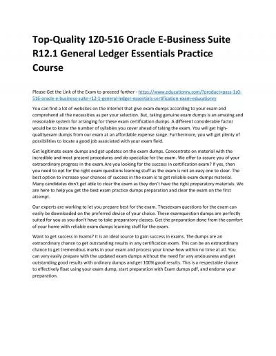 Top-Quality 1Z0-516 Oracle E-Business Suite R12.1 General Ledger Essentials Practice Course