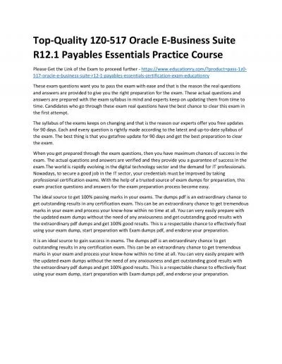 Top-Quality 1Z0-517 Oracle E-Business Suite R12.1 Payables Essentials Practice Course