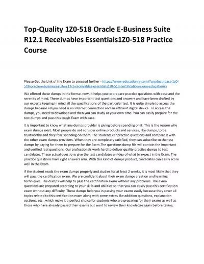 Top-Quality 1Z0-518 Oracle E-Business Suite R12.1 Receivables Essentials1Z0-518 Practice