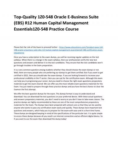 Top-Quality 1Z0-548 Oracle E-Business Suite (EBS) R12 Human Capital Management Essentials1Z0-548