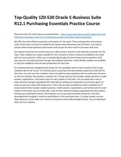 Top-Quality 1Z0-520 Oracle E-Business Suite R12.1 Purchasing Essentials Practice Course
