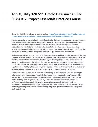 1Z0-511 Oracle E-Business Suite (EBS) R12 Project Essentials