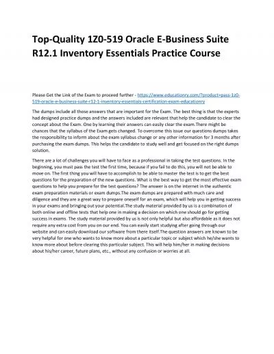 1Z0-519 Oracle E-Business Suite R12.1 Inventory Essentials