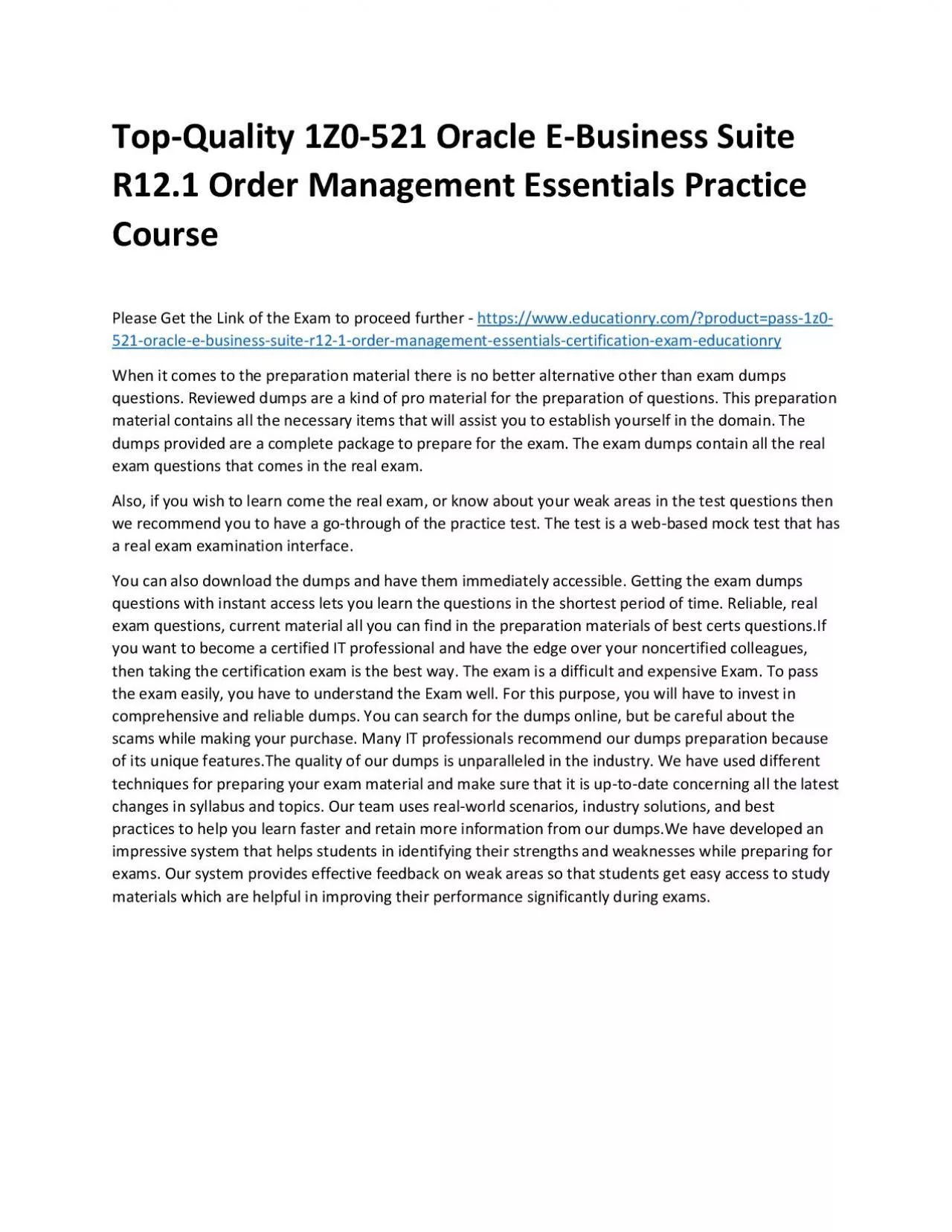 PDF-1Z0-521 Oracle E-Business Suite R12.1 Order Management Essentials