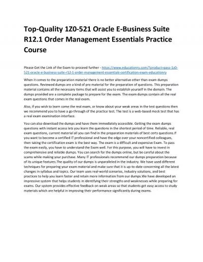 1Z0-521 Oracle E-Business Suite R12.1 Order Management Essentials