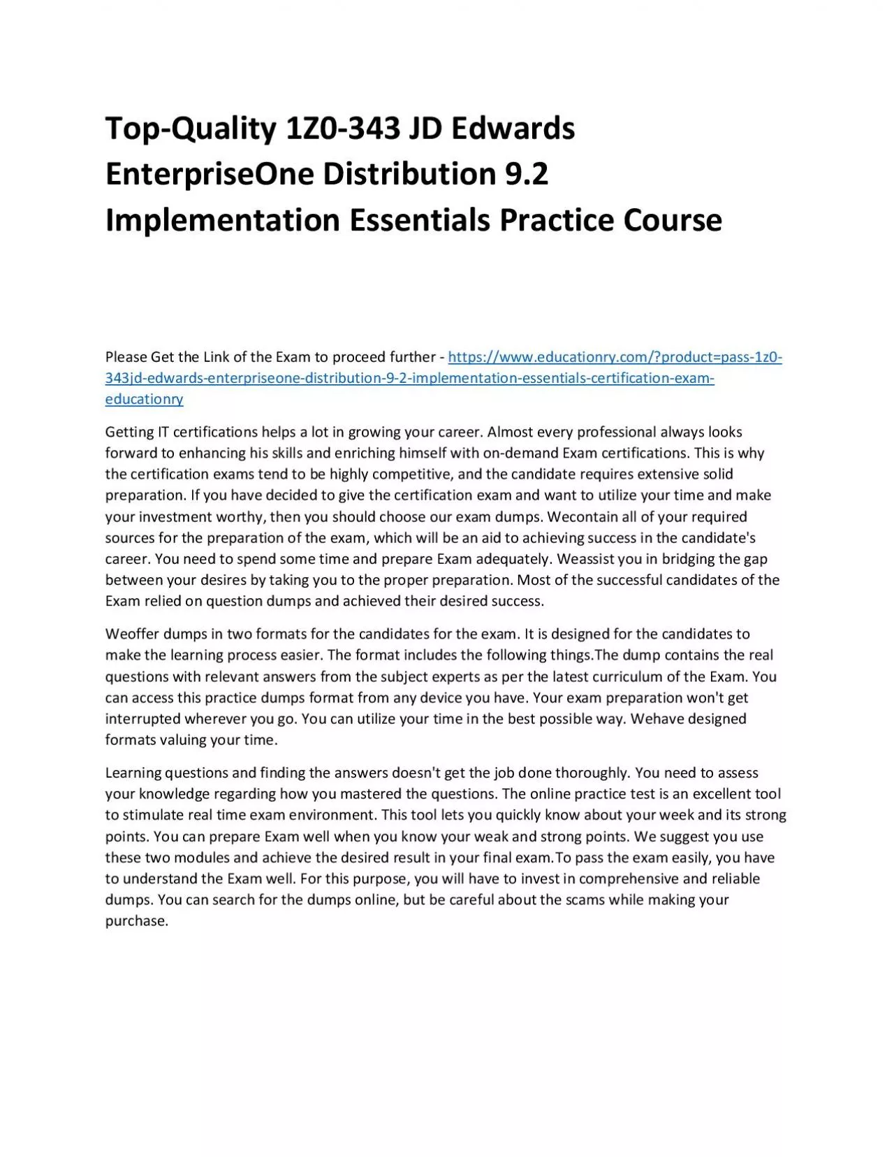 PDF-Top-Quality 1Z0-343 JD Edwards EnterpriseOne Distribution 9.2 Implementation Essentials