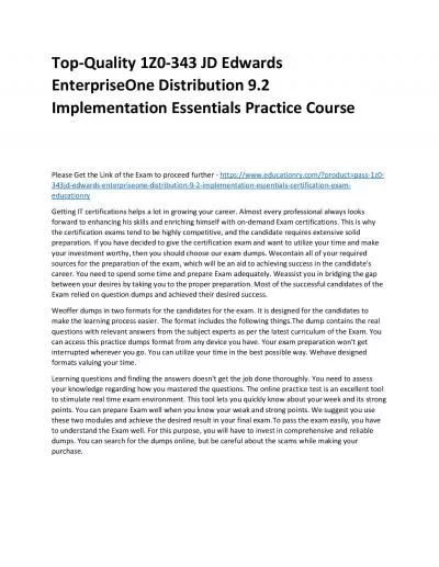 Top-Quality 1Z0-343 JD Edwards EnterpriseOne Distribution 9.2 Implementation Essentials Practice Course