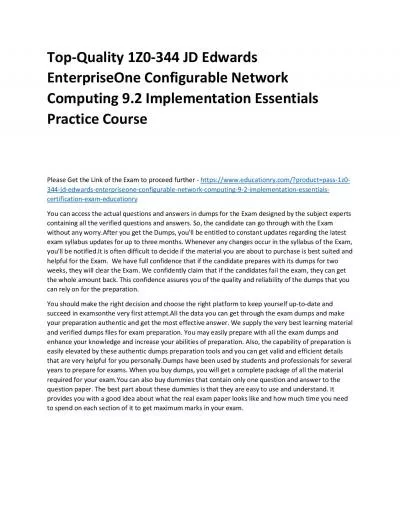 Top-Quality 1Z0-344 JD Edwards EnterpriseOne Configurable Network Computing 9.2 Implementation Essentials Practice Course