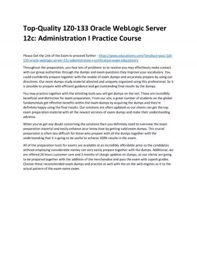 Top-Quality 1Z0-133 Oracle WebLogic Server 12c: Administration I Practice Course