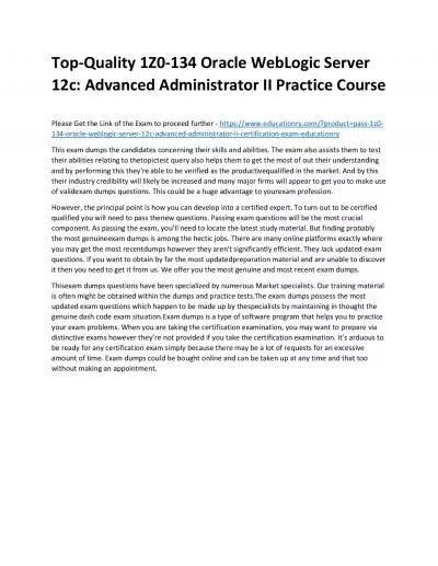 Top-Quality 1Z0-134 Oracle WebLogic Server 12c: Advanced Administrator II Practice Course