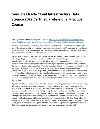 Oracle Cloud Infrastructure Data Science 2022 Certified Professional