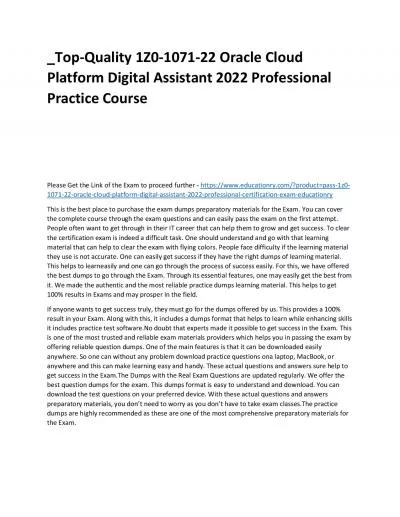 Top-Quality 1Z0-1071-22 Oracle Cloud Platform Digital Assistant 2022 Professional Practice Course