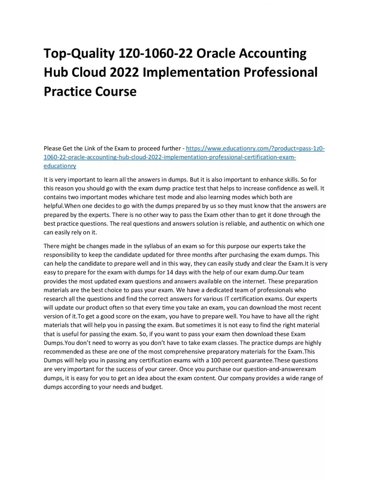 PDF-Top-Quality 1Z0-1060-22 Oracle Accounting Hub Cloud 2022 Implementation Professional Practice