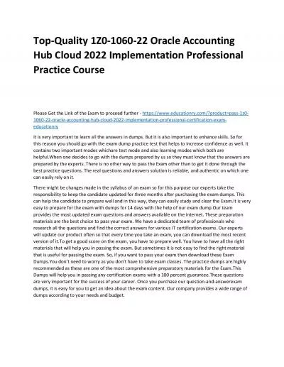 Top-Quality 1Z0-1060-22 Oracle Accounting Hub Cloud 2022 Implementation Professional Practice