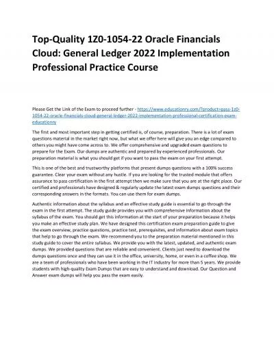 1Z0-1054-22 Oracle Financials Cloud: General Ledger 2022 Implementation Professional