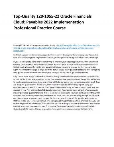 1Z0-1055-22 Oracle Financials Cloud: Payables 2022 Implementation Professional
