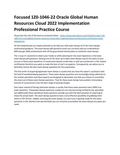 Focused 1Z0-1046-22 Oracle Global Human Resources Cloud 2022 Implementation Professional Practice Course