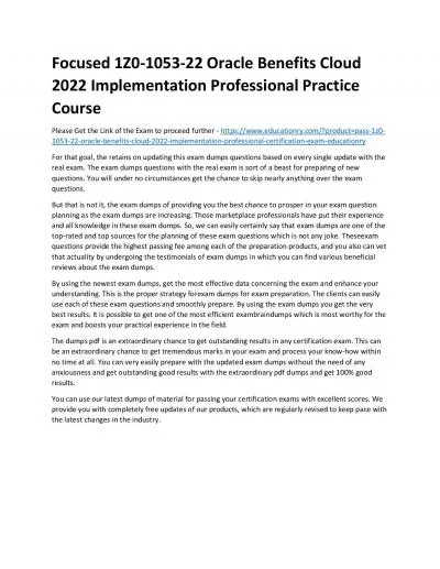 Focused 1Z0-1053-22 Oracle Benefits Cloud 2022 Implementation Professional Practice Course