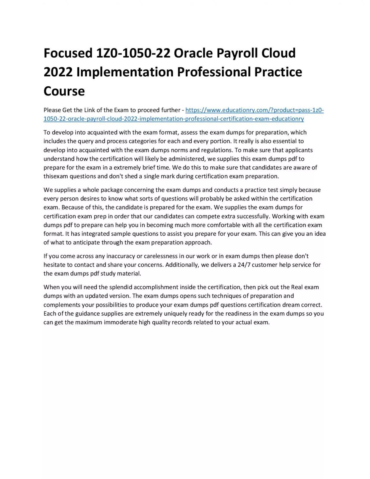 PDF-1Z0-1050-22 Oracle Payroll Cloud 2022 Implementation Professional