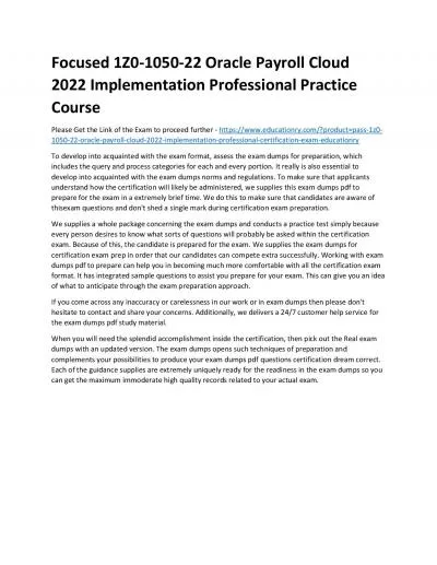 1Z0-1050-22 Oracle Payroll Cloud 2022 Implementation Professional