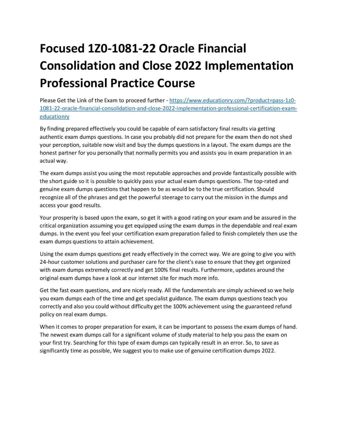 1Z0-1081-22 Oracle Financial Consolidation and Close 2022 Implementation Professional