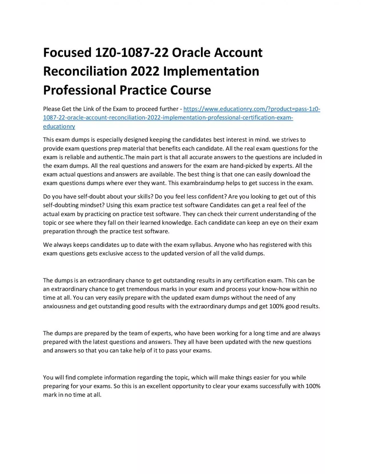 PDF-1Z0-1087-22 Oracle Account Reconciliation 2022 Implementation Professional