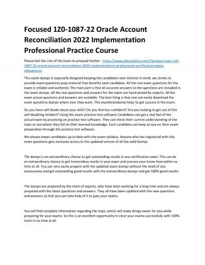 1Z0-1087-22 Oracle Account Reconciliation 2022 Implementation Professional