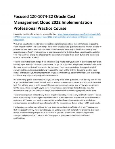 1Z0-1074-22 Oracle Cost Management Cloud 2022 Implementation Professional