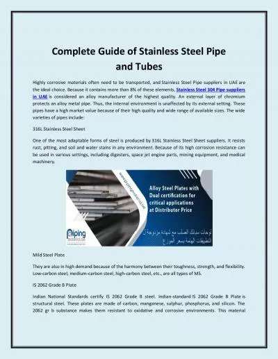 Complete Guide of Stainless Steel Pipe and Tubes