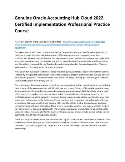 Oracle Accounting Hub Cloud 2022 Certified Implementation Professional