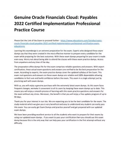 Oracle Financials Cloud: Payables 2022 Certified Implementation Professional