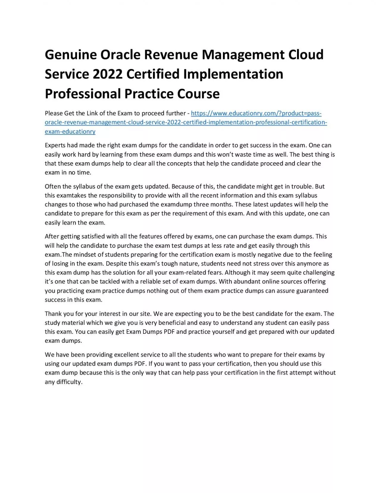 PDF-Oracle Revenue Management Cloud Service 2022 Certified Implementation Professional