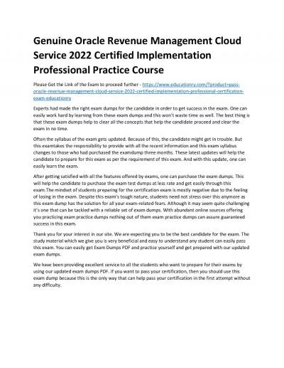 Oracle Revenue Management Cloud Service 2022 Certified Implementation Professional