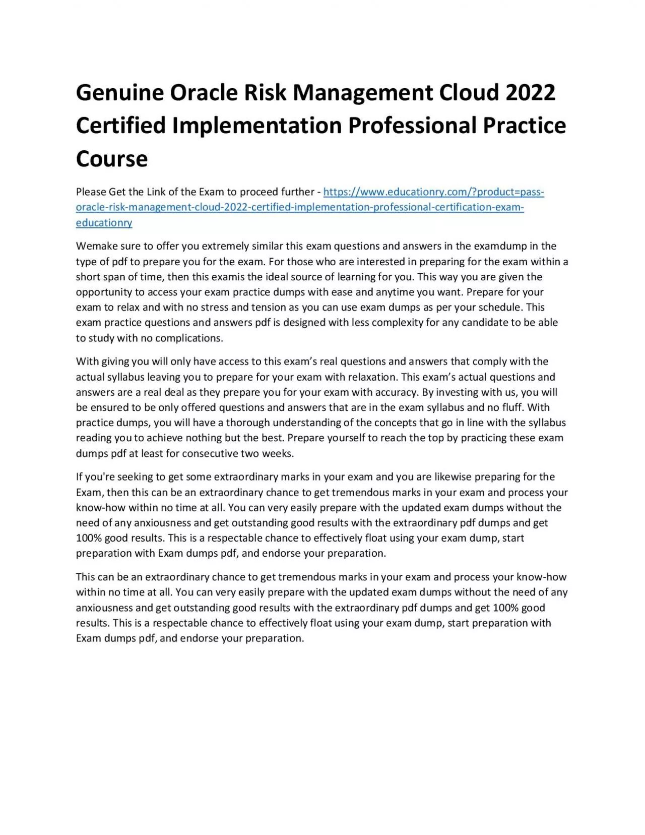 PDF-Oracle Risk Management Cloud 2022 Certified Implementation Professional