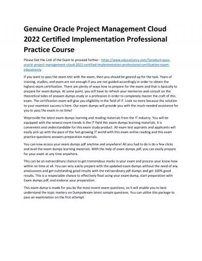 Oracle Project Management Cloud 2022 Certified Implementation Professional