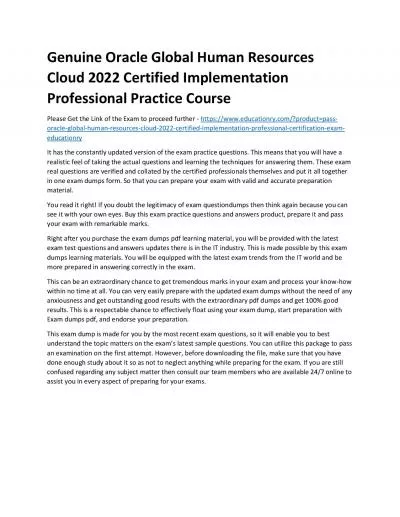 Oracle Global Human Resources Cloud 2022 Certified Implementation Professional