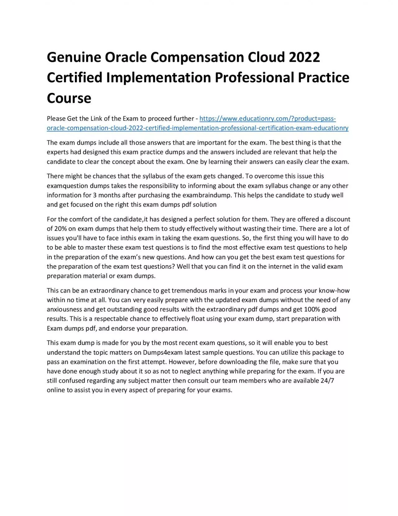 PDF-Oracle Compensation Cloud 2022 Certified Implementation Professional