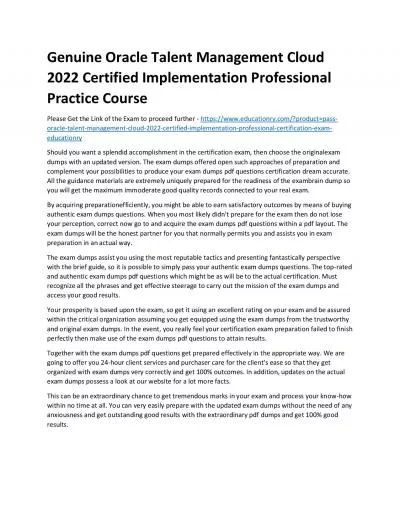 Oracle Talent Management Cloud 2022 Certified Implementation Professional