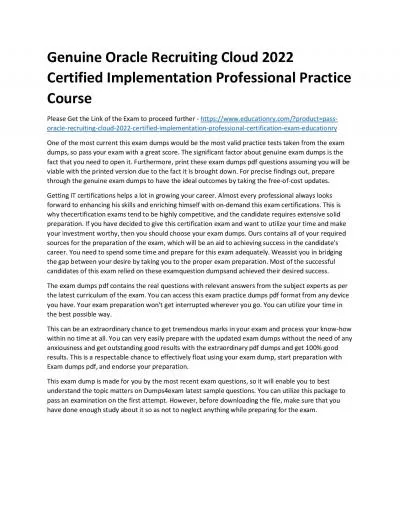 Oracle Recruiting Cloud 2022 Certified Implementation Professional