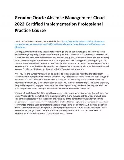 Oracle Absence Management Cloud 2022 Certified Implementation Professional