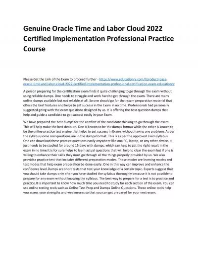 Oracle Time and Labor Cloud 2022 Certified Implementation Professional