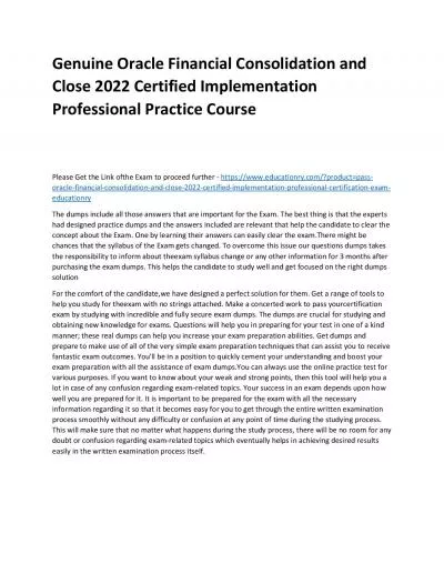 Oracle Financial Consolidation and Close 2022 Certified Implementation Professional