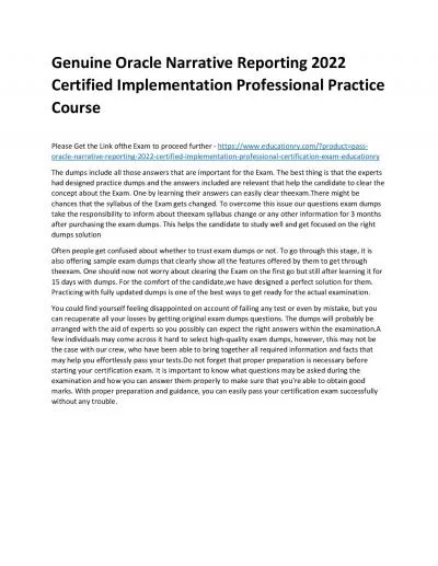 Oracle Narrative Reporting 2022 Certified Implementation Professional