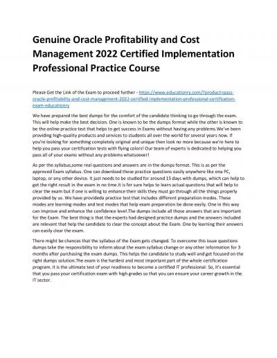 Oracle Profitability and Cost Management 2022 Certified Implementation Professional